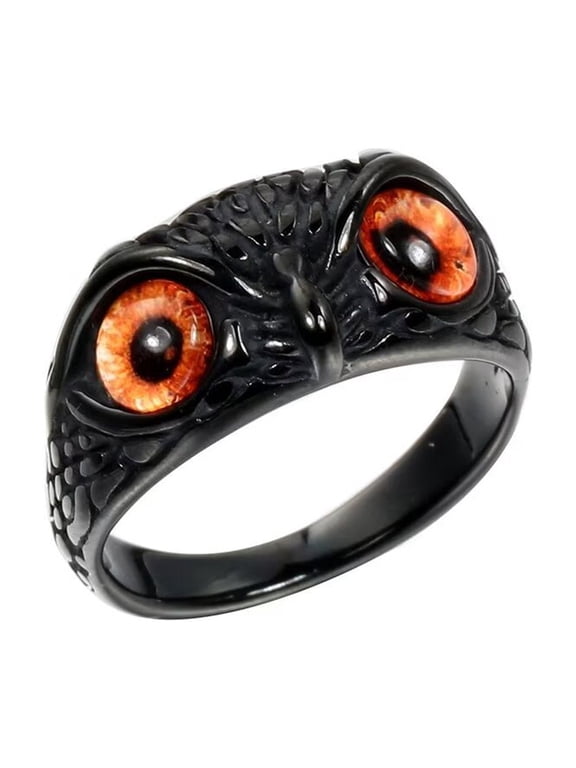 Men's Stainless Steel Vintage Gothic Owl Ring Statement Hip Hop Jewelry Black Orange Size 12