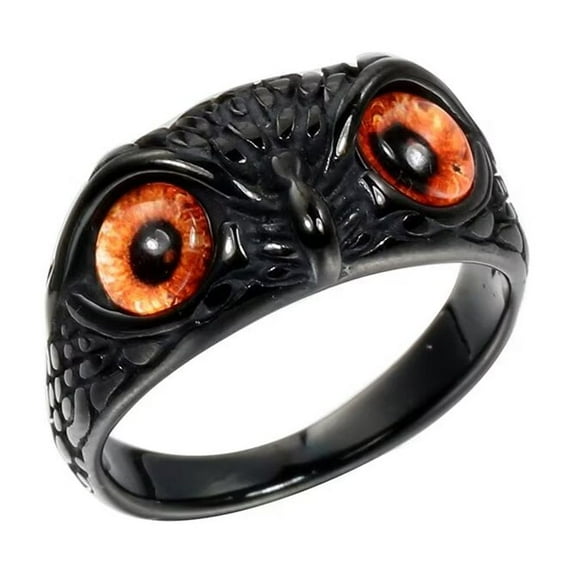PAURO Men's Stainless Steel Vintage Gothic Owl Ring Statement Hip Hop Jewelry Black Orange Size 8