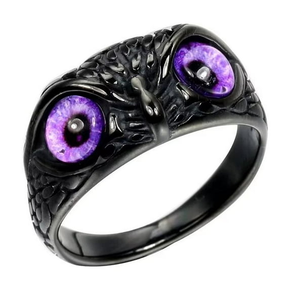 PAURO Men's Stainless Steel Vintage Gothic Owl Ring Statement Hip Hop Jewelry Black Purple Size 9