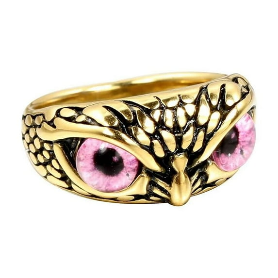 PAURO Men's Stainless Steel Vintage Gothic Owl Ring Statement Hip Hop Jewelry Gold Pink Size 6