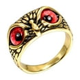 thumbnail image 1 of PAURO Men's Stainless Steel Vintage Gothic Owl Ring Statement Hip Hop Jewelry Gold Red Size 6, 1 of 5