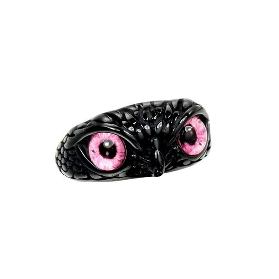 PAURO Men's Stainless Steel Vintage Gothic Owl Ring Statement Hip Hop Jewelry Pink Size 10