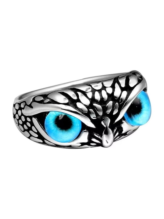 Men's Stainless Steel Vintage Gothic Owl Ring Statement Hip Hop Jewelry Silver Blue Size 11