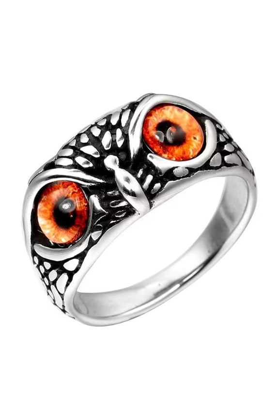 Men's Stainless Steel Vintage Gothic Owl Ring Statement Hip Hop Jewelry Silver Orange Size 8