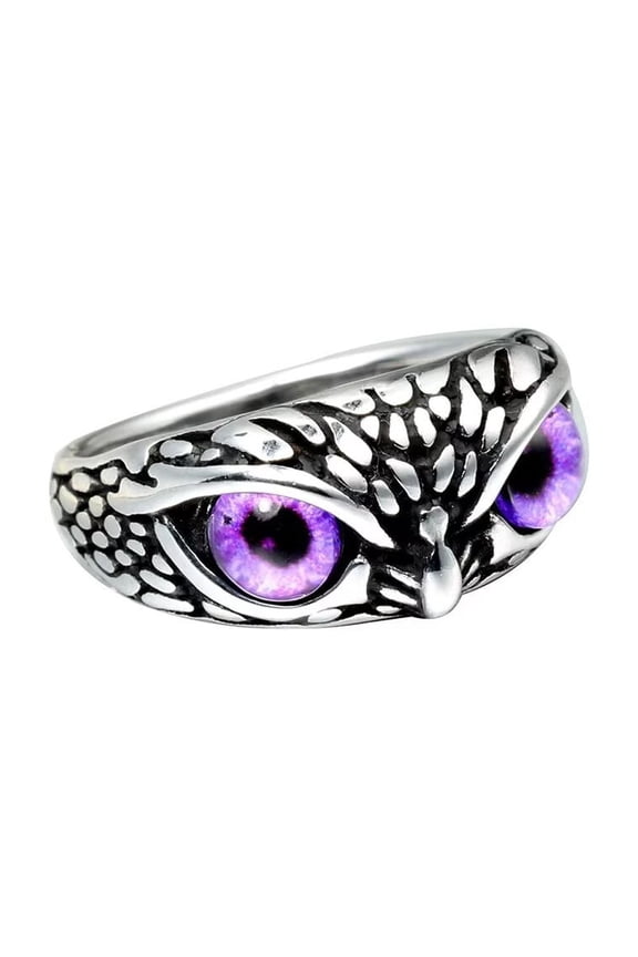Men's Stainless Steel Vintage Gothic Owl Ring Statement Hip Hop Jewelry Silver Purple Size 6