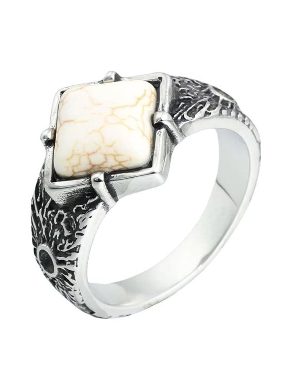 Men's Stainless Steel Vintage Gothic Punk Blue Stone Stone Rings Thumb Pinky Ring Silver Plated White Size 12