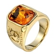 thumbnail image 1 of PAURO Men's Stainless Steel Vintage Pattern Square Gemstone Ring Polished Gold Side Yellow Stone Size 12, 1 of 3