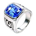 thumbnail image 1 of PAURO Men's Stainless Steel Vintage Pattern Square Gemstone Ring Polished Silver Side Light Blue Stone Size 11, 1 of 2