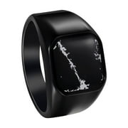 PAURO Men's Stainless Steel Vintage Personalized Simulation Marble Texture Ring Black Size 12