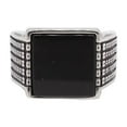 thumbnail image 1 of PAURO Men's Stainless Steel Vintage Personalized Square Black Gemstone Signet Rings Silver Size 12, 1 of 4