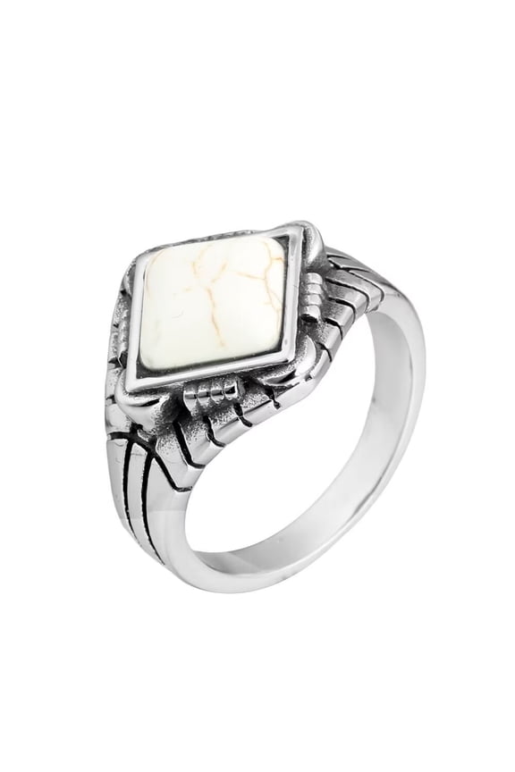 Men's Stainless Steel Vintage Personalized Synthetic Turquoise Stone Rings Thumb Pinky Ring Silver White Size 10