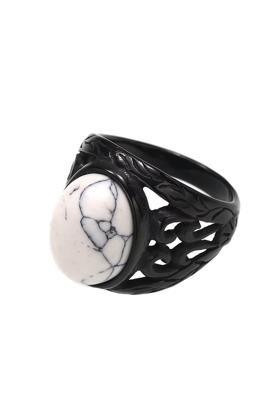 Men's Stainless Steel Vintage Personalized Trend Simulation White Turquoise Ring Black Size 9