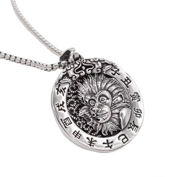 PAURO Men's Stainless Steel Vintage Punk 12 Zodiac Round Pendant Necklaces Jewelry Gift Monkey