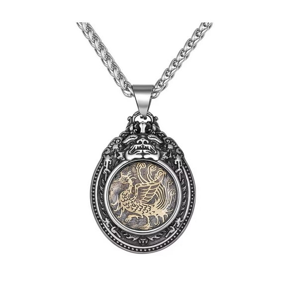 PAURO Men's Stainless Steel Vintage Punk 4 Guardian Beasts, Suzaku Amulet Necklaces