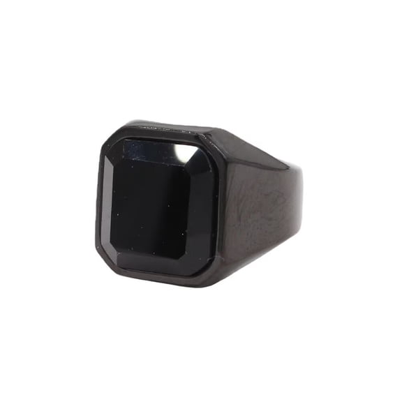 PAURO Men's Stainless Steel Vintage Punk Square Black Gemstone Ring for Wedding Statement Size 11