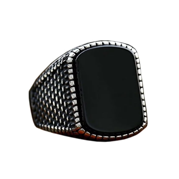 PAURO Men's Stainless Steel Vintage Punk Square Stone Ring Wedding Statement Biker Ring Large Size 7
