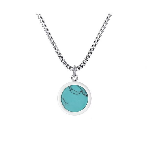 PAURO Men's Stainless Steel Vintage Punk Synthetic Turquoise Charm Pendant Necklace Hip Hop Jewelry Blue Small