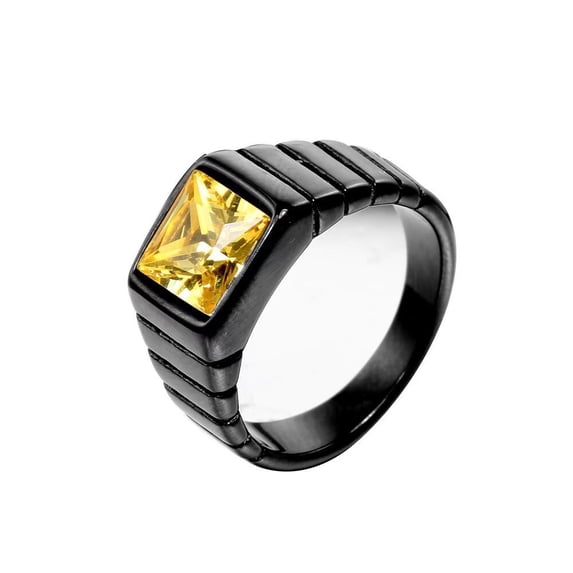 PAURO Men's Stainless Steel Vintage Simple Square Yellow Stone Ring with Black Plated Side, for Wedding Statement Size 11