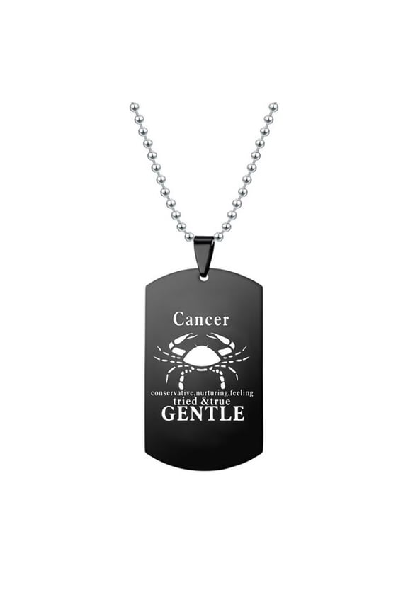 Men's Stainless Steel Vintage Square 12 Constellation Zodiac Sign Astrology Horoscope Pendant Necklace Cancer