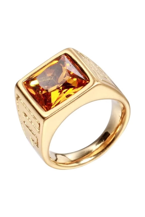 Men's Stainless Steel Vintage Square Agate Gemstone Ring High Polished Gold Side,Yellow Size 11