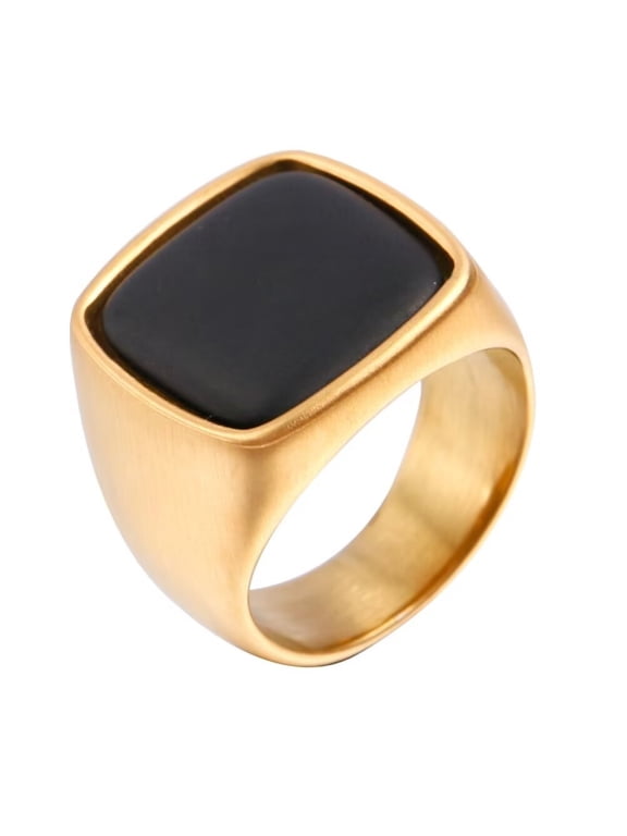 Men's Stainless Steel Vintage Square Black Onyx High Polish Band Ring Gold Size 6