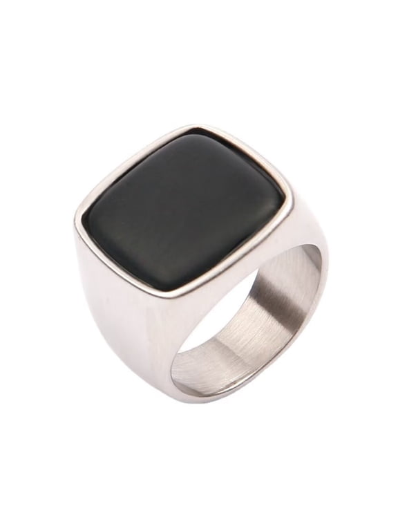 Men's Stainless Steel Vintage Square Black Onyx High Polish Band Ring Silver Size 12