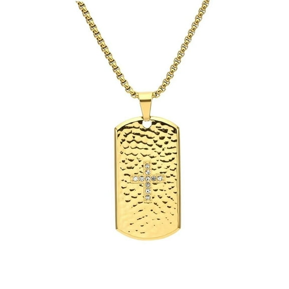 PAURO Men's Stainless Steel Vintage Square Hammered Finished Cross Pendant Necklaces Cool Jewelry Gold