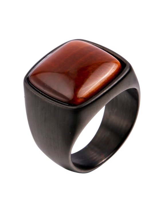 Men's Stainless Steel Vintage Square Red Onyx High Polish Band Ring Black Size 9