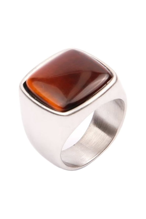 Men's Stainless Steel Vintage Square Red Onyx High Polish Band Ring Silver Size 11