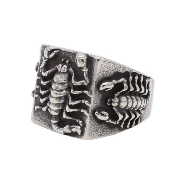 PAURO Men's Stainless Steel Vintage Square Scorpion Signet Rings Punk Rock Thumb Ring Silver Size 6