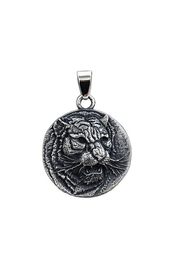 Men's Stainless Steel Vintage Style Punk Tiger Head Animal Hip Hop Necklace with Chain