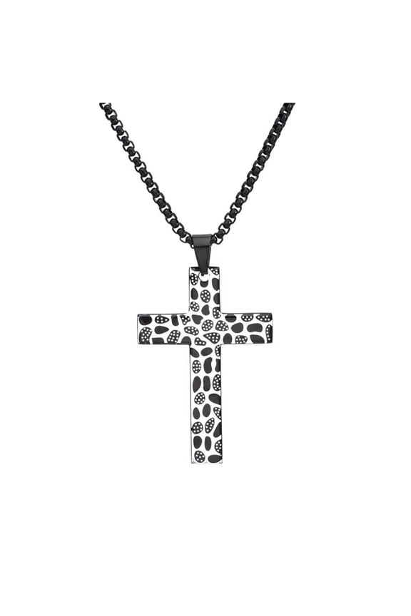 Men's Stainless Steel Vintage Textured Finished Cross Necklace Biker Rock Jewelry Silver