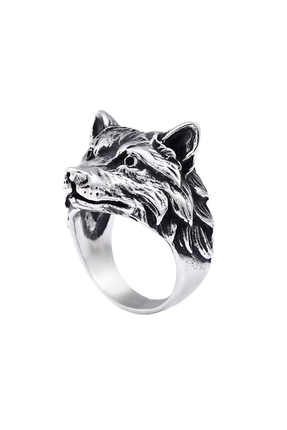 Men's Stainless Steel Wolf Head Ring Vintage Biker Animal Jewelry Size 8
