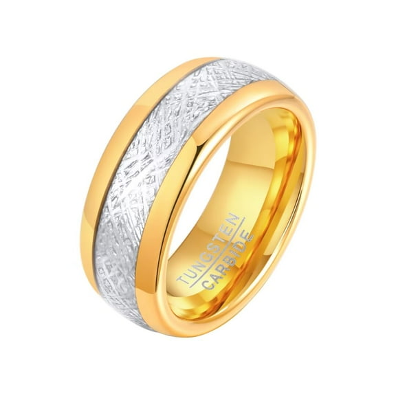 PAURO Men's Tungsten Carbide Gold Ring Dome Wedding Band 8mm Comfort Fit Size 7