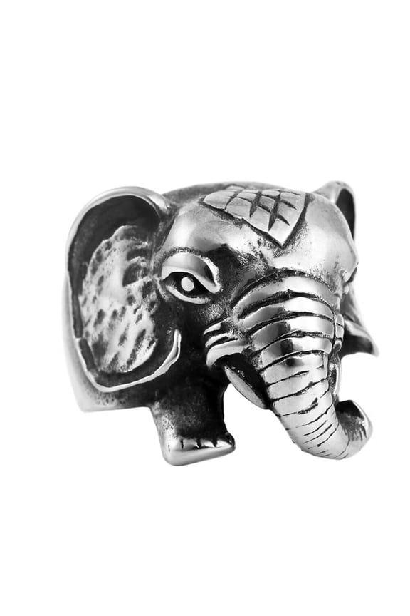 Men's Vintage Gothic Stainless Steel Rings Elephant Head Biker Rings Punk Style Silver Size 10