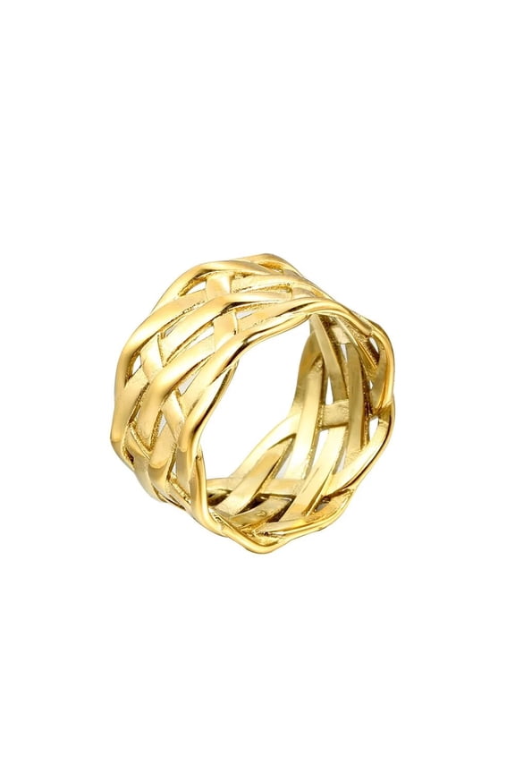 Men's Vintage Stainless Steel Braided Knot Eternity Wedding Band Statement Jewelry Gold Size 9