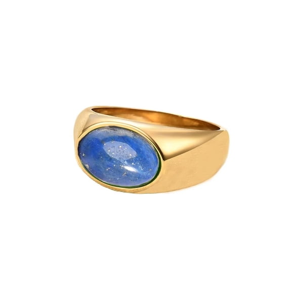 PAURO Men's Women's Stainless Steel Minimalist Retro Oval Agate Signet Rings Statement Jewelry Gold Blue Size 9