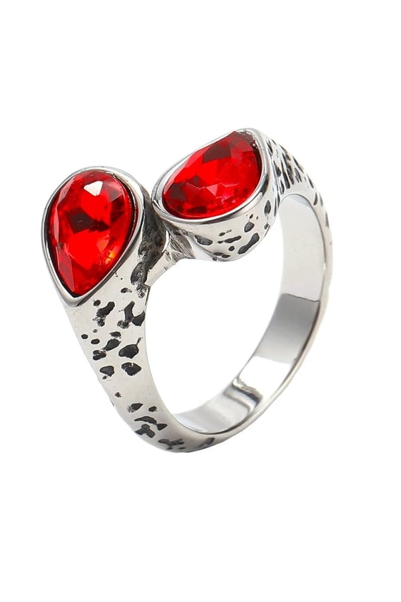 Men's Women's Stainless Steel Retro Gemstone Signet Rings Teardrop Crystal Zircon Ring Red Size 13