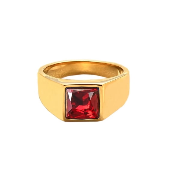 PAURO Men's Women's Stainless Steel Retro Square Cubic Zirconia Rings Simple Thumb Pinky Ring Gold Red Size 10