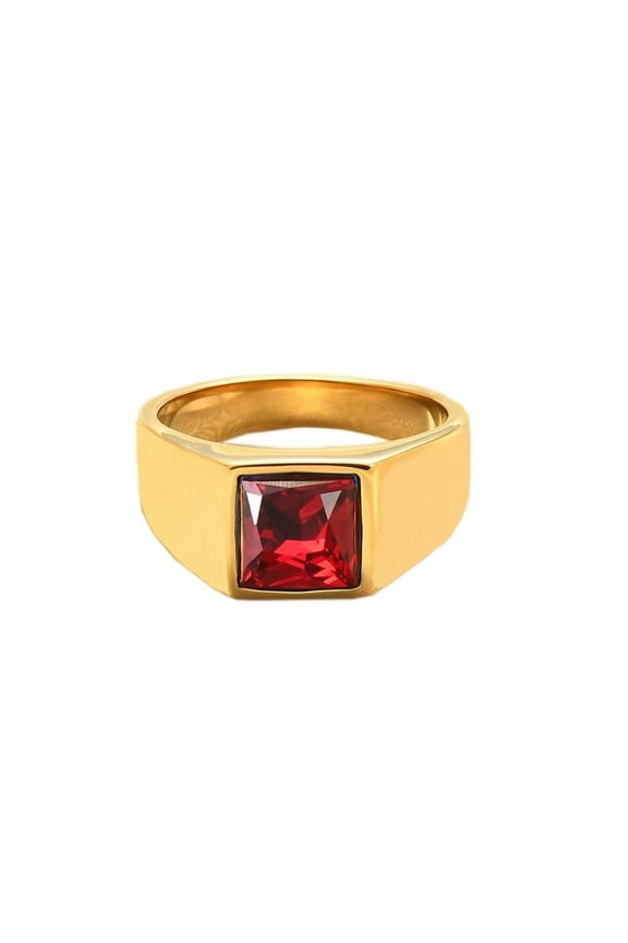 Men's Women's Stainless Steel Retro Square Cubic Zirconia Rings Simple Thumb Pinky Ring Gold Red Size 9