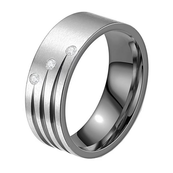 PAURO Men's Women's Stainless Steel Rings 8mm with Three Zirconia Promise Ring Wedding Band for Couples Black Size 8