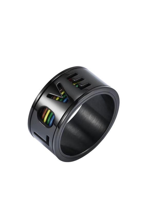 Men's Women's Stainless Steel Rotating LGBT LOVE Rainbow Two Layer Adjustable Ring Gold Size 12