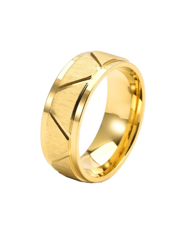 Mens 10mm Stainless Steel Ring Matte Brushed Polish Wedding Band Grooved Step Edge Comfort Fit Statement Band Gold Size 10