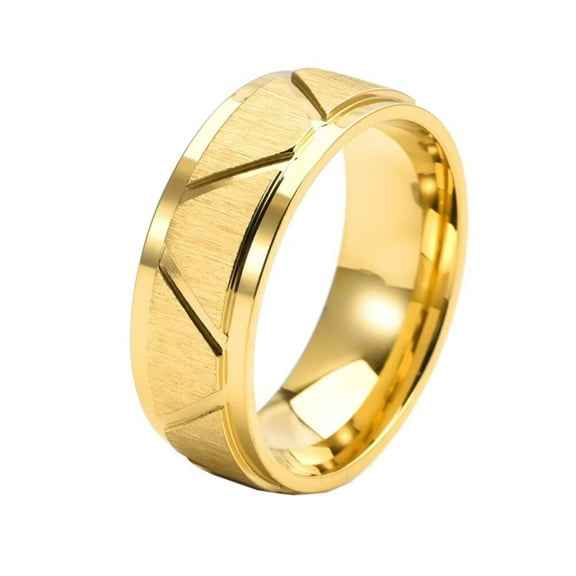 PAURO Mens 10mm Stainless Steel Ring Matte Brushed Polish Wedding Band Grooved Step Edge Comfort Fit Statement Band Gold Size 8