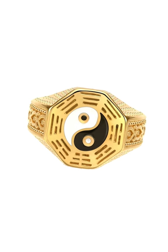 Mens Stainless Steel Ring Tai Chi Yin Yang Balance Ring Taoism Zen Spirit Talisman Signet Band Gold Size 12