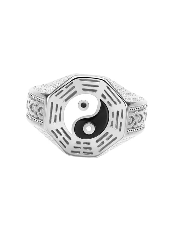 Mens Stainless Steel Ring Tai Chi Yin Yang Balance Ring Taoism Zen Spirit Talisman Signet Band Silver Size 10