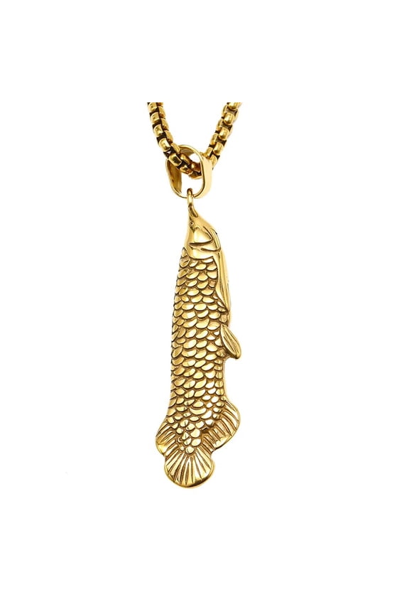 Mens Women Stainless Steel Lucky Koi Fish Goldfish Pendant Necklace Vintage Gold with Chain
