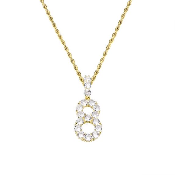 PAURO Minimalist Number 8 Necklaces for Women Men Stainless Steel Hip Hop Number CZ Pendant Charm Necklace, Gold