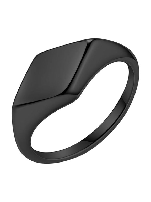 Minimalist Stainless Steel Signet Ring Polished Geometric Flat Top Band Simple Statement Ring for Women and Men Black Size 6