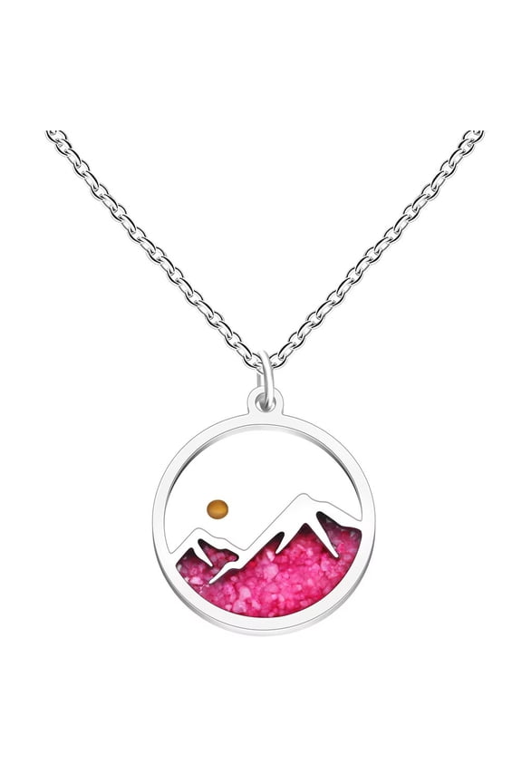 Mustard Seed Necklace for Women Glow Men Faith Mountain Stainless Steel Silver Rose Gold Plated Charm Simple Dainty Personalized Statement Jewelry Silver Magenta